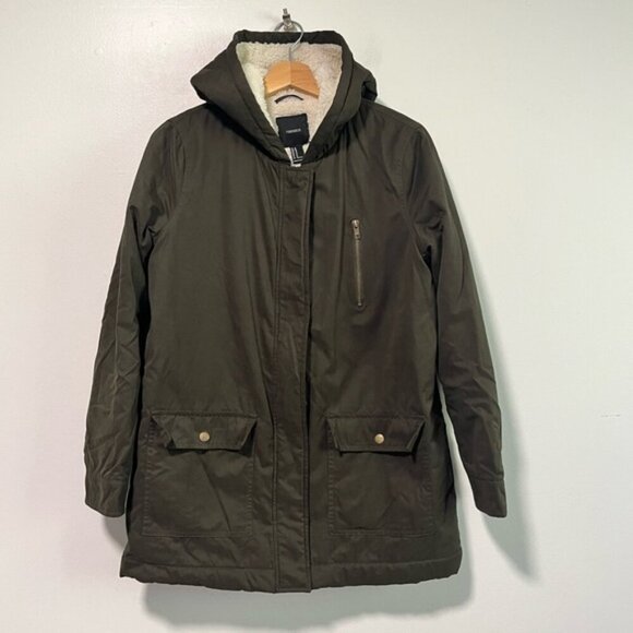 Forever 21 Olive Green Faux Shearling Lined Parka - Size M - Picture 1 of 14